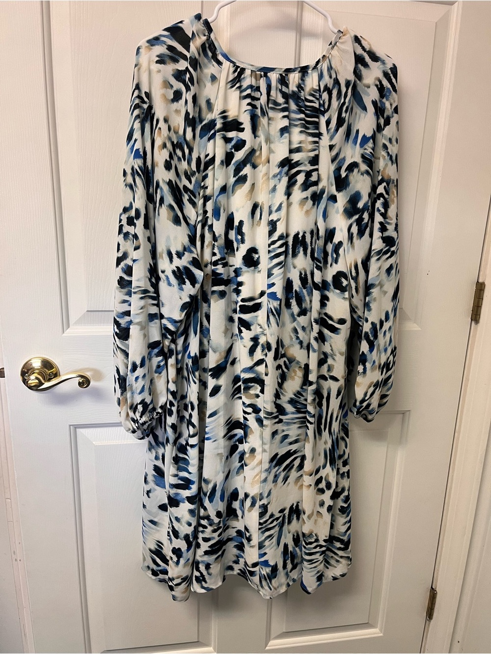 The Limited Blue, Black and Cream Printed Long-Sleeve Shift Dress